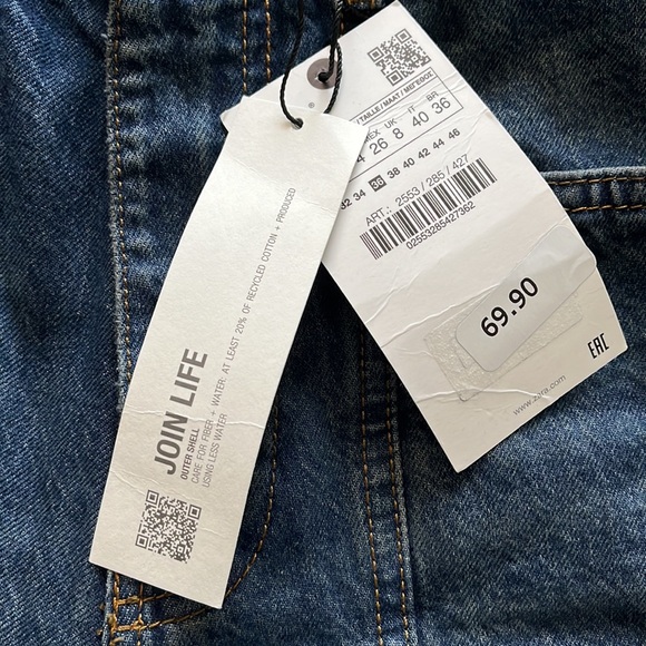 Zara Paneled Jeans High Rised Tapered Leg Slim Fit Mid Blue Size 4 NWT - Picture 9 of 11